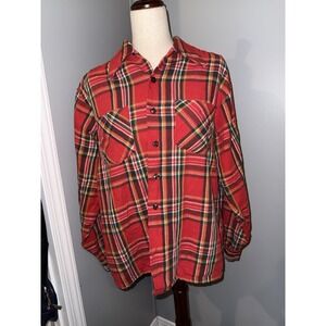 Vintage 60s Dutchmaid Flannel Shirt Large Plaid Heavy Cotton Rockabilly USA RARE
